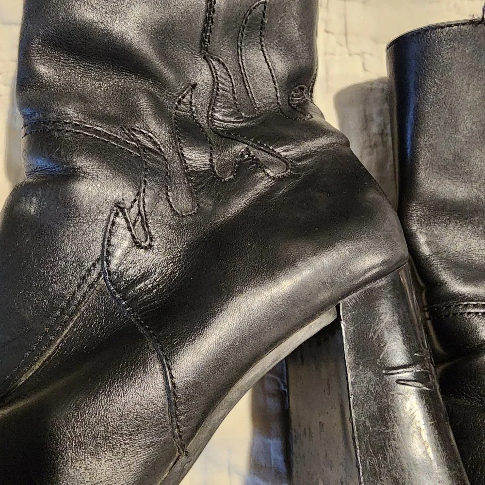 Authentic Harley Davidson Black Zip U Leather Flame Boots with Chunky Heel - 6.5 - Picture 2 of 8